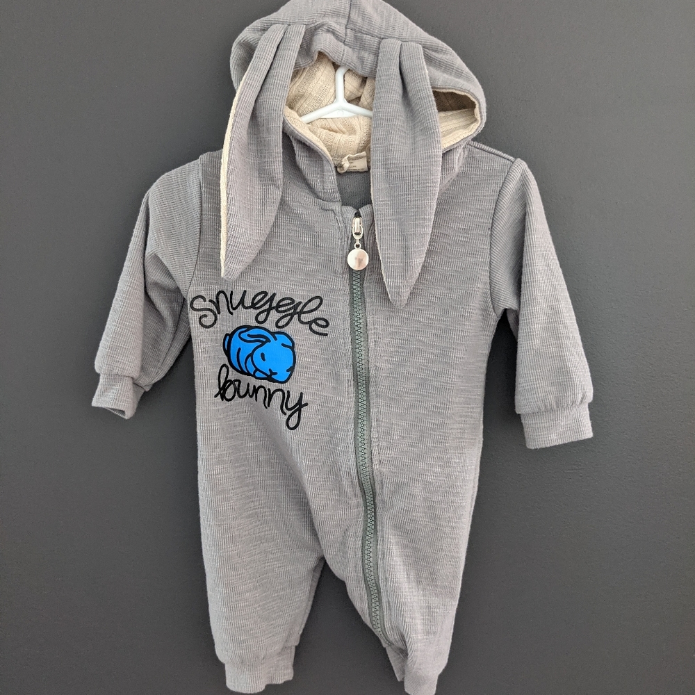 **3/$25**Grey "Snuggle Bunny" hooded one piece outfit